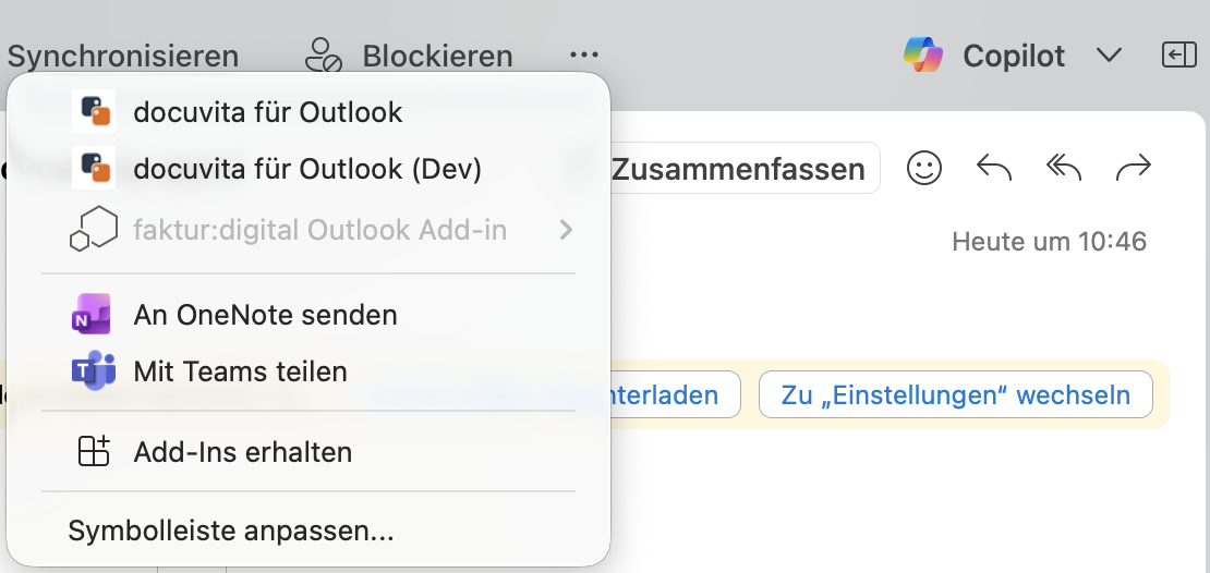 Outlook AddIn für docuvita
